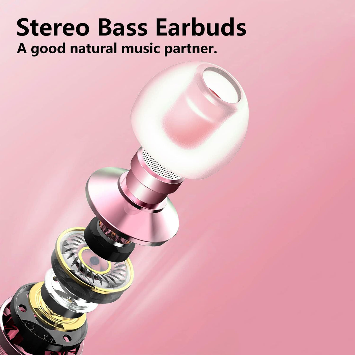 Rose Gold Earbuds, Girls Pink Earphones Wired with mic, Volume Control in Ear Headphones 3.5mm for Smartphones Mp3 Tablet Laptop