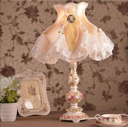 Exquisite Carved flowers Base LaceJewel Table Lamp - 22" H - Desk Lamp - Lamp for Bedroom - Bedside Lamps Victorian Desk Lamp Cloth art+Resin (Pink)