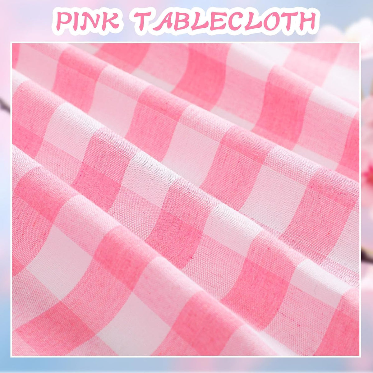 Pink White Plaid Ruffled Long Table Cloth Rectangular Fits 8-10 Seater Table Linen Cotton Checker Gingham Tablecloth with Flower for Baby Shower Birthday Party Picnic Decorative - 120"x60"