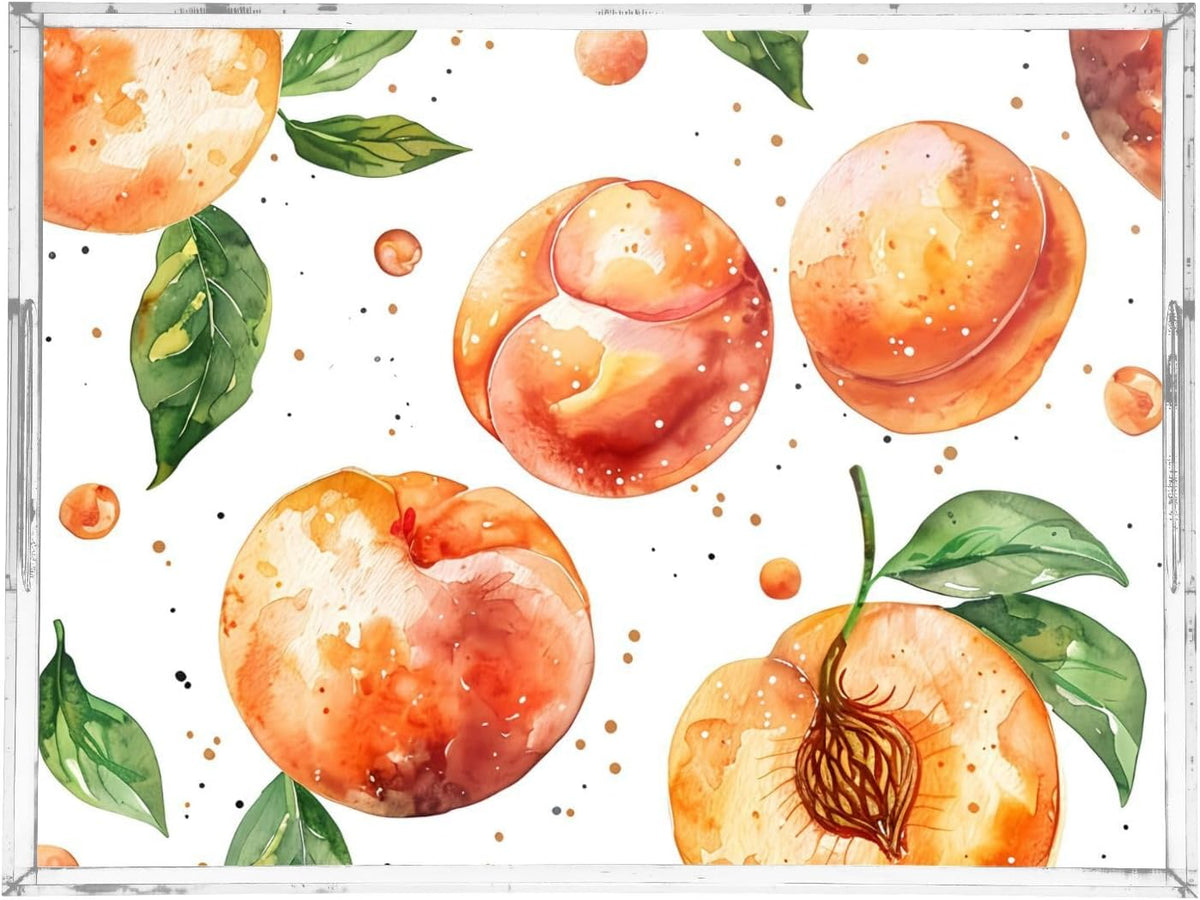 Spill Proof Acrylic Serving Tray, Countertop Organizer 16x12 Inch with Handles for Breakfast, Living Rooms, Coffee, Juice, Kitchen and Desk, (Watercolor Peach)