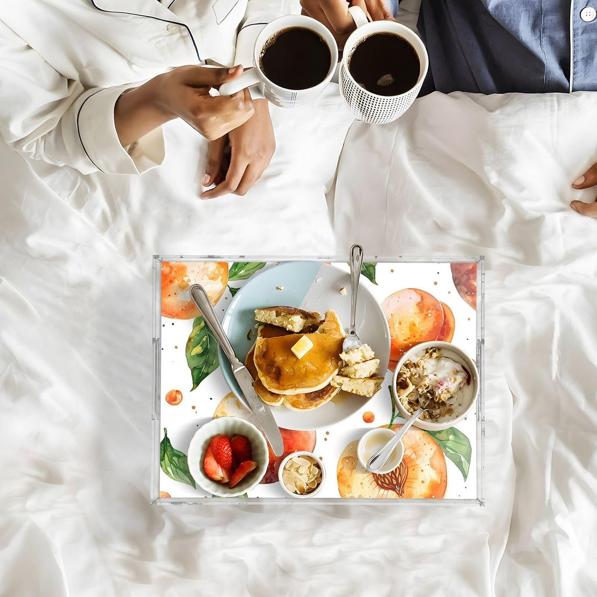 Spill Proof Acrylic Serving Tray, Countertop Organizer 16x12 Inch with Handles for Breakfast, Living Rooms, Coffee, Juice, Kitchen and Desk, (Watercolor Peach)