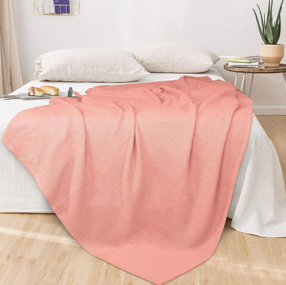 100% Cotton Thermal Blanket, Breathable Waffle Blanket, Queen Size, All Season, Peach