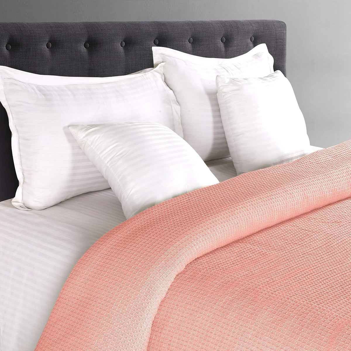 100% Cotton Thermal Blanket, Breathable Waffle Blanket, Queen Size, All Season, Peach