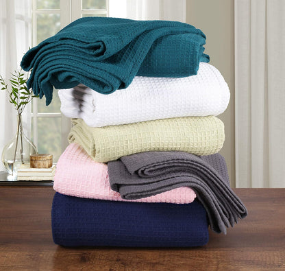 100% Cotton Thermal Blanket, Breathable Waffle Blanket, Queen Size, All Season, Peach