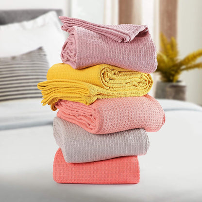 100% Cotton Thermal Blanket, Breathable Waffle Blanket, Queen Size, All Season, Peach