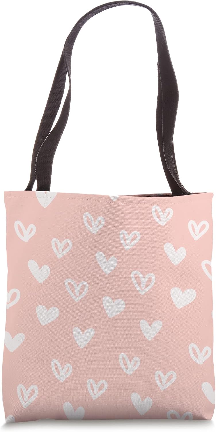 White Hearts Doodle Love Cute Valentine's Day Peach Pink Tote Bag
