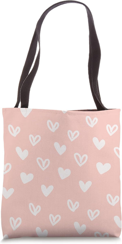 White Hearts Doodle Love Cute Valentine's Day Peach Pink Tote Bag