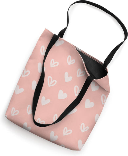 White Hearts Doodle Love Cute Valentine's Day Peach Pink Tote Bag