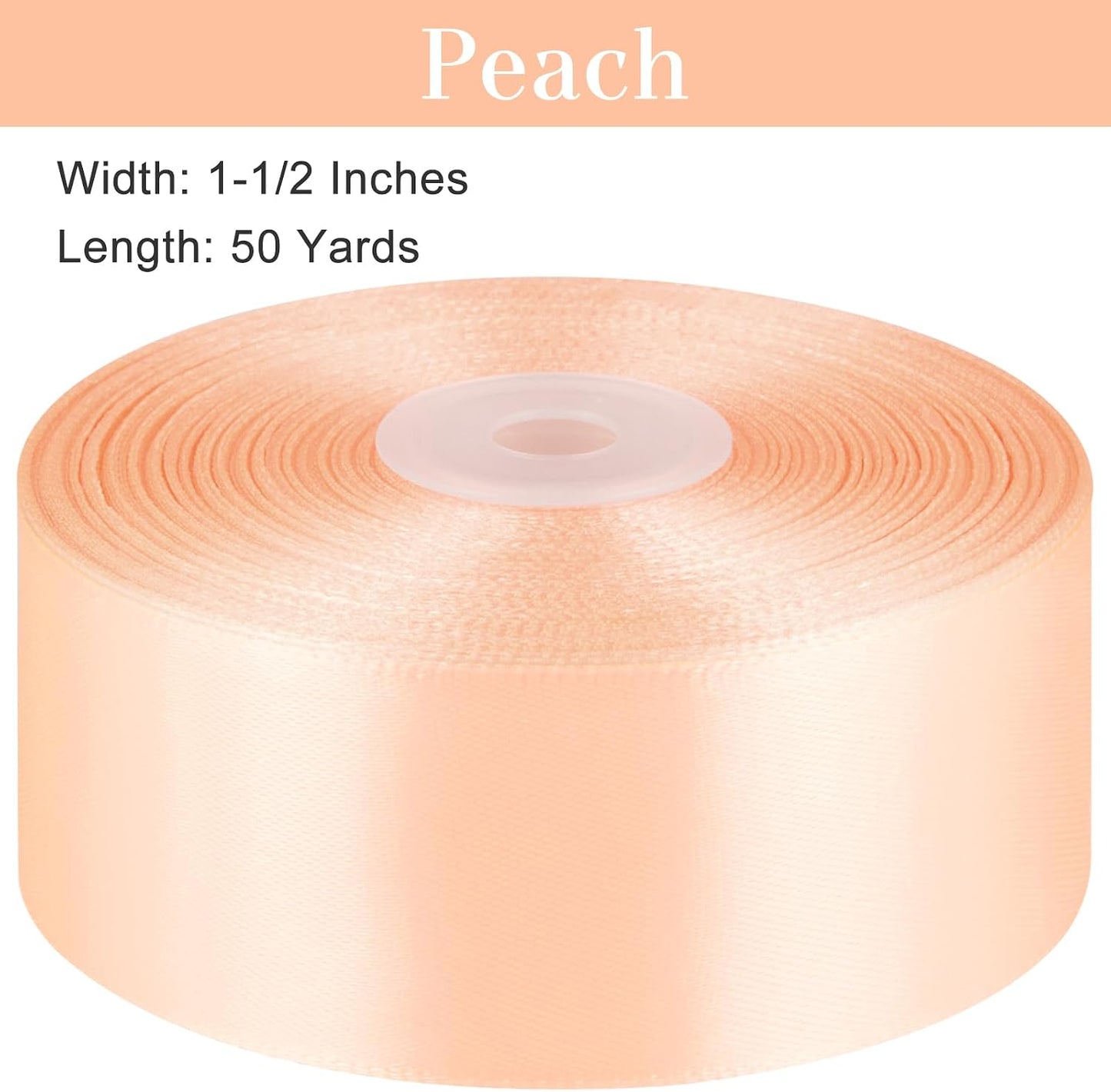 Peach Satin Ribbon, 1-1/2 Inches, 50 Yards | For Bows, Flower Bouquets, Gift Wrapping, Wedding, DIY Crafts