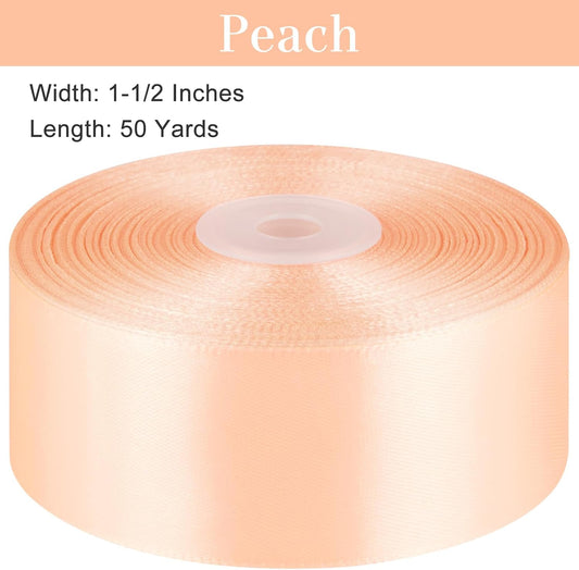 Peach Satin Ribbon, 1-1/2 Inches, 50 Yards | For Bows, Flower Bouquets, Gift Wrapping, Wedding, DIY Crafts