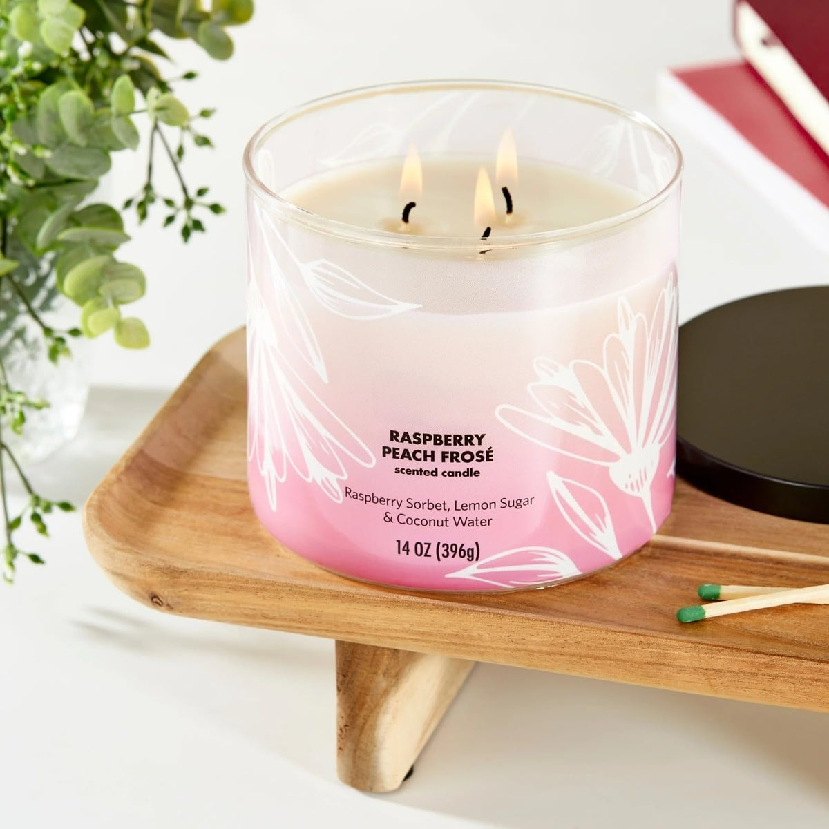 3-Wick Ombre Wrap Raspberry Peach Candle, 14-Ounce