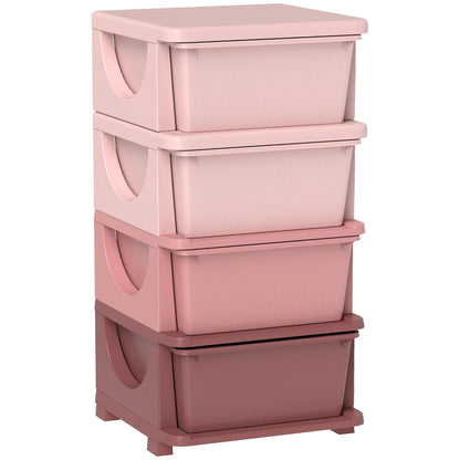 4 Drawers Kids Storage Unit 4 Tier Toy Organizers Pink
