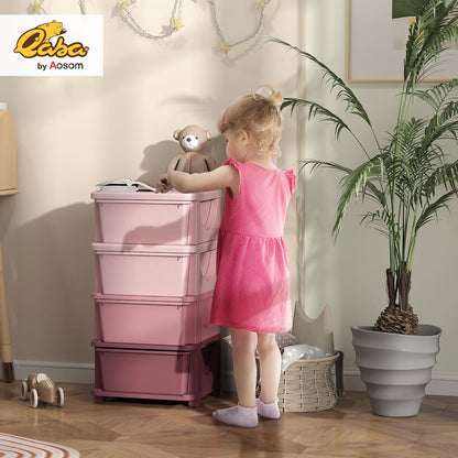 4 Drawers Kids Storage Unit 4 Tier Toy Organizers Pink