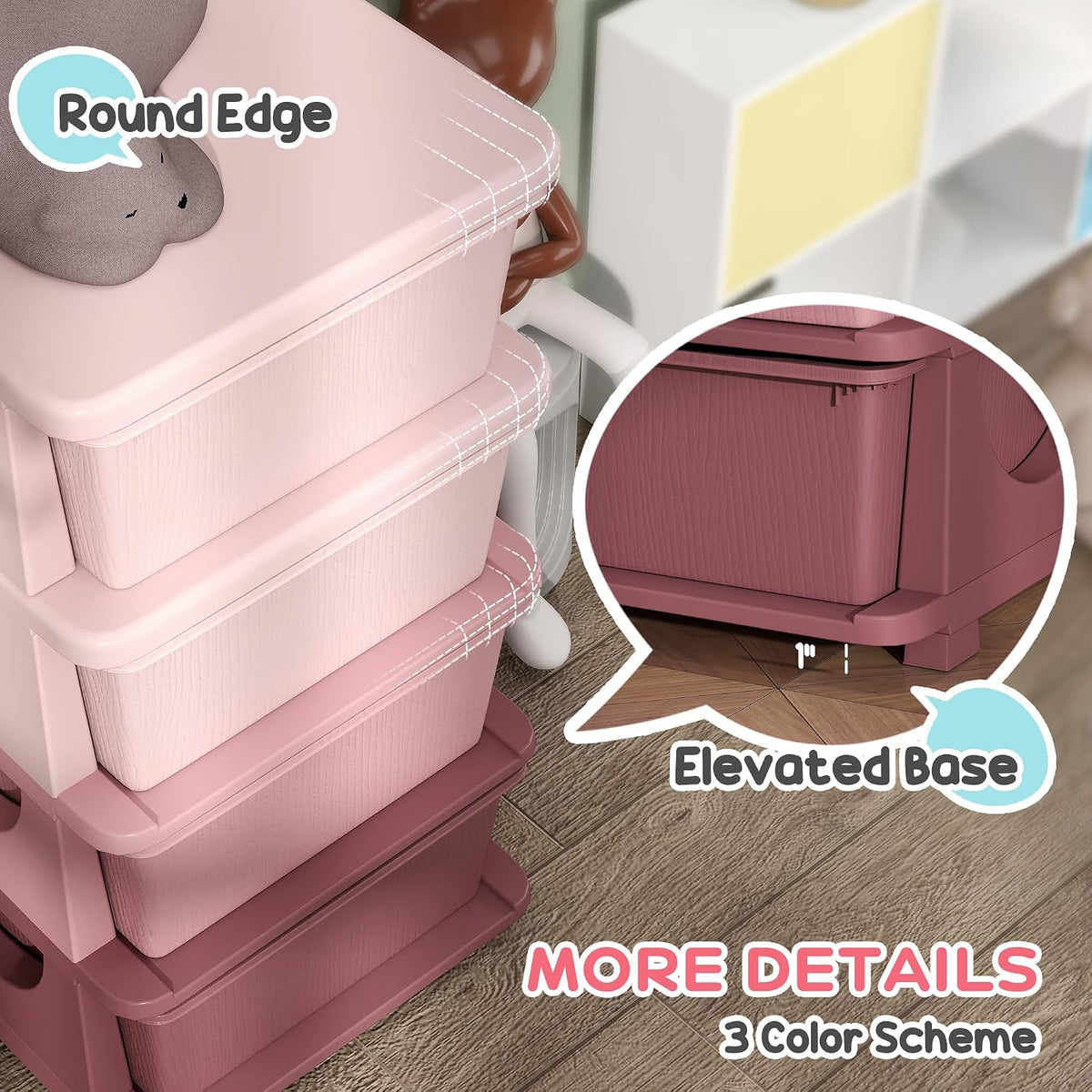 4 Drawers Kids Storage Unit 4 Tier Toy Organizers Pink