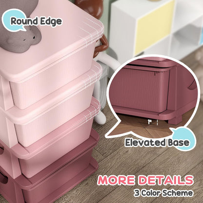 4 Drawers Kids Storage Unit 4 Tier Toy Organizers Pink