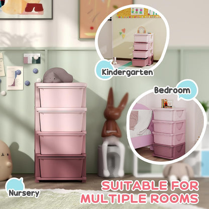 4 Drawers Kids Storage Unit 4 Tier Toy Organizers Pink