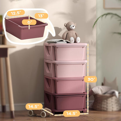4 Drawers Kids Storage Unit 4 Tier Toy Organizers Pink