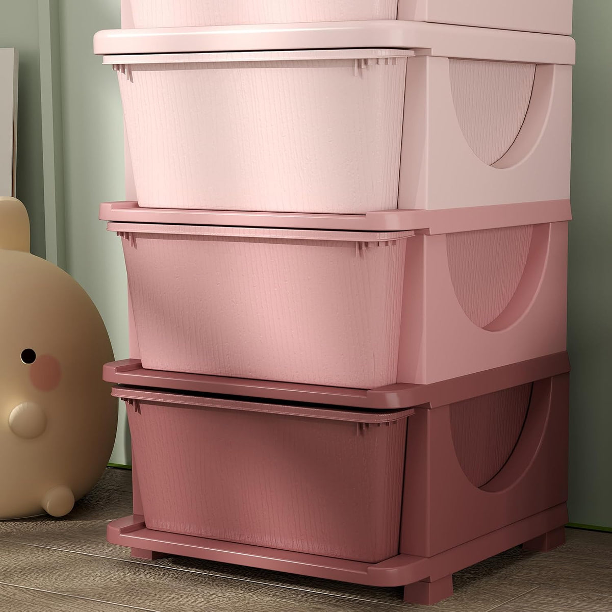 4 Drawers Kids Storage Unit 4 Tier Toy Organizers Pink