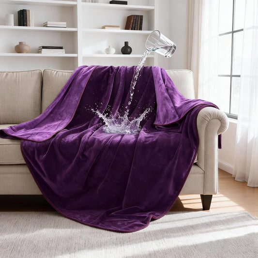 gogobunny Waterproof Blanket for Dogs and Cats, Reversible Flannel Double-Sided Furniture Protector for Couch Sofa Bed Against Spills & Pet Fur (50" x 60", Dark Purple/Light Purple)