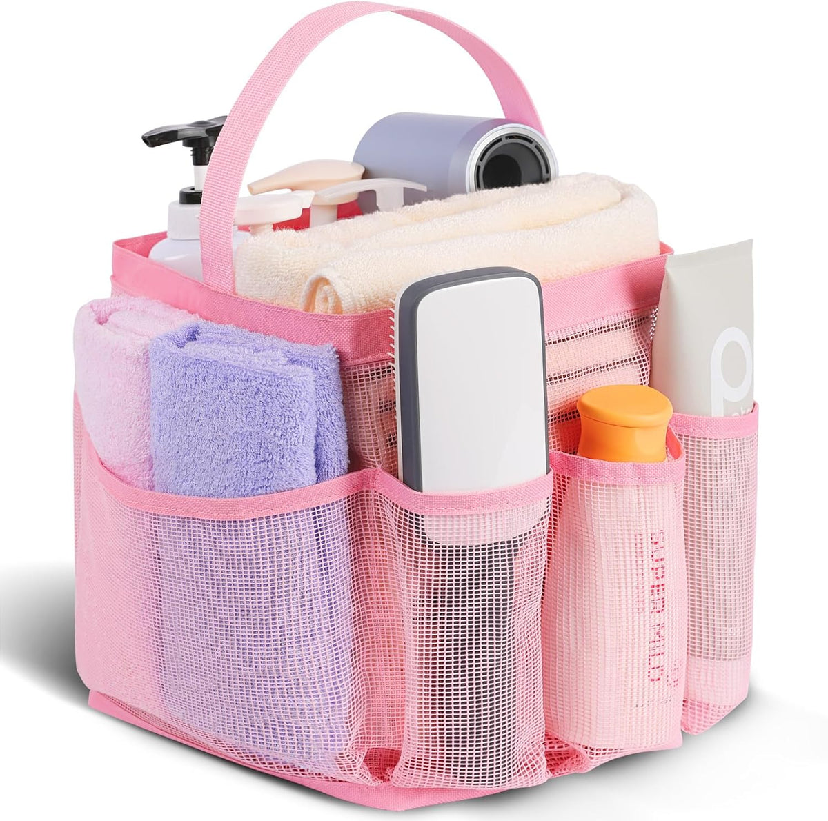 Mesh Shower Caddy Portable for College Dorm Room Essentials,Portable Shower Caddy Dorm with 9-Pocket Large Capacity, Shower Bag for Beach, Swimming, Gym, Travel essentials, Pink