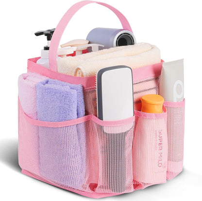 Mesh Shower Caddy Portable for College Dorm Room Essentials,Portable Shower Caddy Dorm with 9-Pocket Large Capacity, Shower Bag for Beach, Swimming, Gym, Travel essentials, Pink