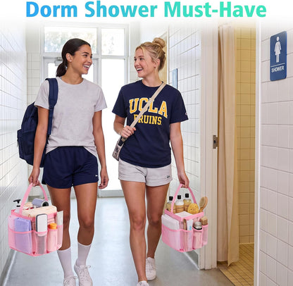 Mesh Shower Caddy Portable for College Dorm Room Essentials,Portable Shower Caddy Dorm with 9-Pocket Large Capacity, Shower Bag for Beach, Swimming, Gym, Travel essentials, Pink