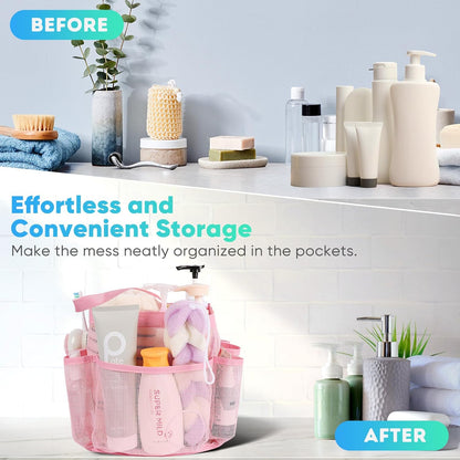 Mesh Shower Caddy Portable for College Dorm Room Essentials,Portable Shower Caddy Dorm with 9-Pocket Large Capacity, Shower Bag for Beach, Swimming, Gym, Travel essentials, Pink