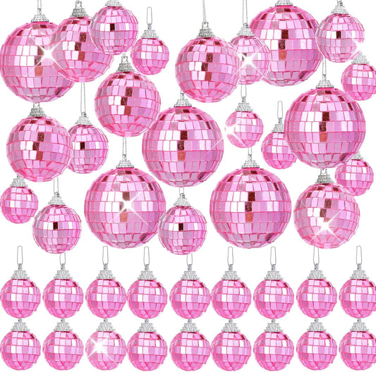 42 Pack Pink Mini Disco Ball Decor - Hanging Mirror Ball Ornaments Different Sizes - Disco Balls Decorations Bulk for Party Christmas Tree Cake Room Birthday (1.2 Inch, 1.6 Inch, 2 Inch, 2.4 Inch)