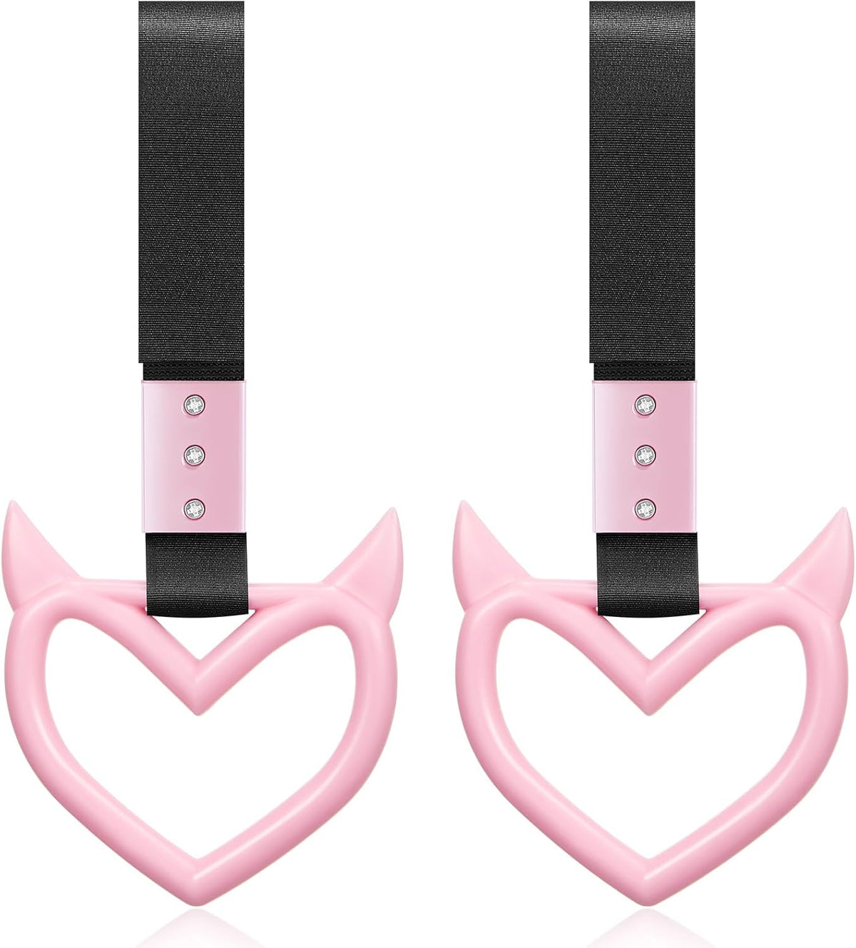 2 Pieces Heart Handle Keychains Car Accessory Heart Hand Strap Drift Charm for Car Interior Exterior Decoration(Pink,Devil Style)