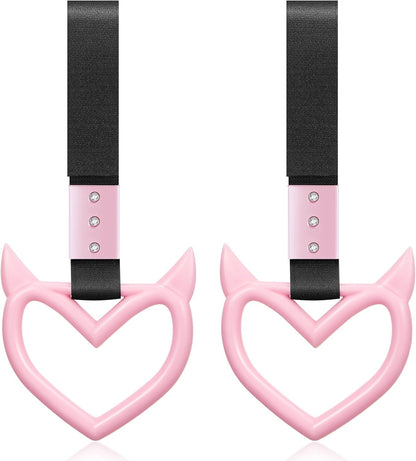 2 Pieces Heart Handle Keychains Car Accessory Heart Hand Strap Drift Charm for Car Interior Exterior Decoration(Pink,Devil Style)