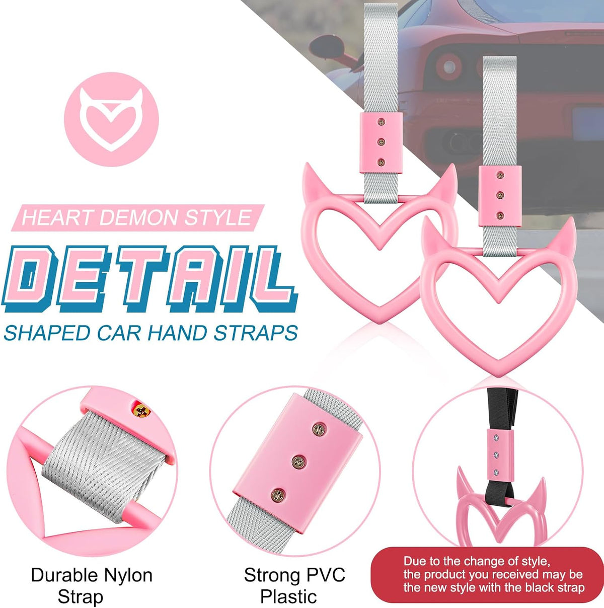 2 Pieces Heart Handle Keychains Car Accessory Heart Hand Strap Drift Charm for Car Interior Exterior Decoration(Pink,Devil Style)