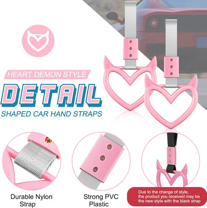 2 Pieces Heart Handle Keychains Car Accessory Heart Hand Strap Drift Charm for Car Interior Exterior Decoration(Pink,Devil Style)