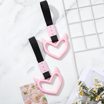 2 Pieces Heart Handle Keychains Car Accessory Heart Hand Strap Drift Charm for Car Interior Exterior Decoration(Pink,Devil Style)