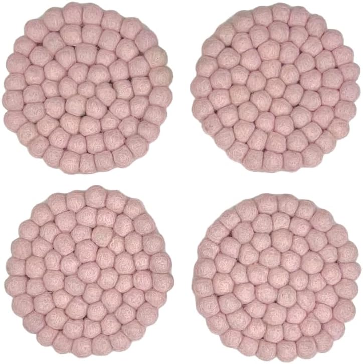 Handmade Felt Coaster, 3.9 inches, Set of 4 (Dusty Pink)
