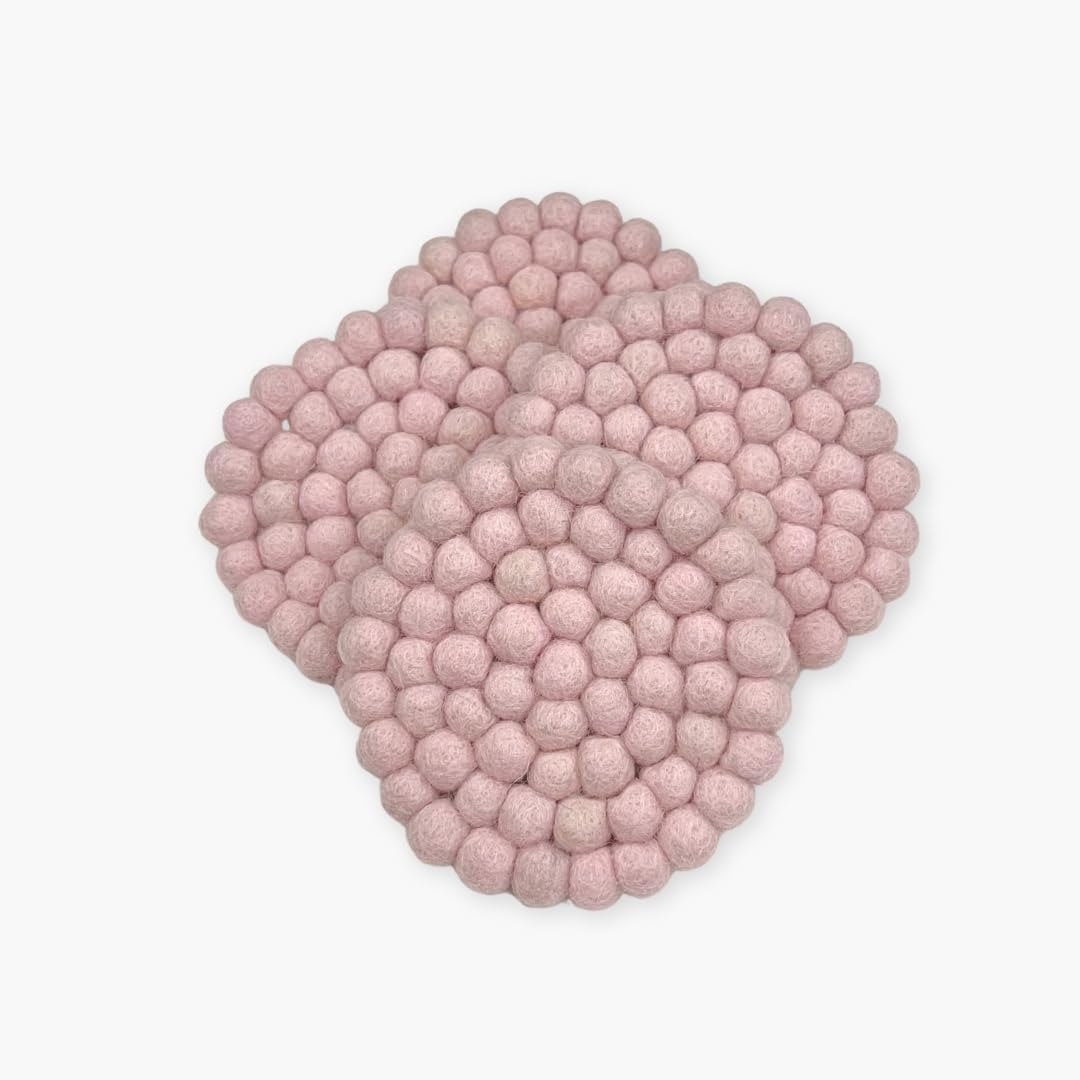 Handmade Felt Coaster, 3.9 inches, Set of 4 (Dusty Pink)