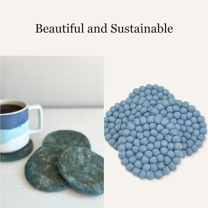 Handmade Felt Coaster, 3.9 inches, Set of 4 (Dusty Pink)