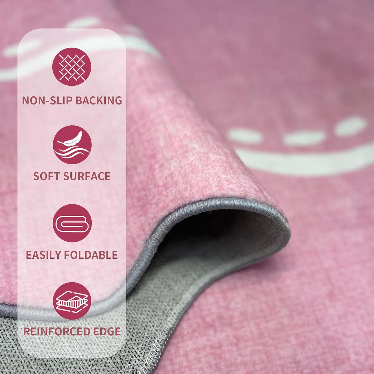 Pink Rugs for Bedroom Girls, 5x7 Bow Area Rugs for Living Room, Washable Non Slip Ultra-Thin Scalloped Carpet for Nursery Dorm Home Decor