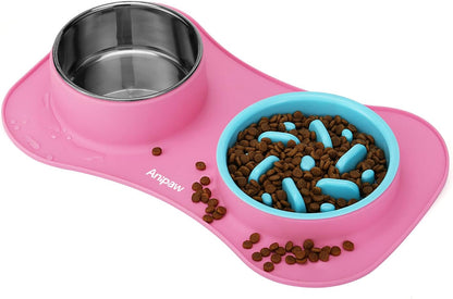 Slow Feeder Dog Bowls 3 in 1 Stainless Steel Food Water Bowl to Slow Eating