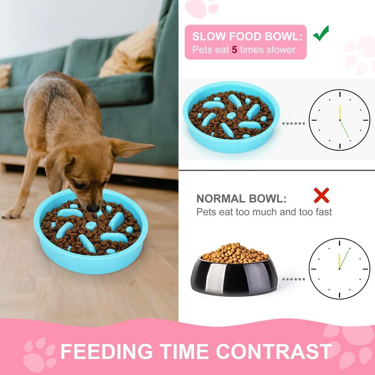 Slow Feeder Dog Bowls 3 in 1 Stainless Steel Food Water Bowl to Slow Eating