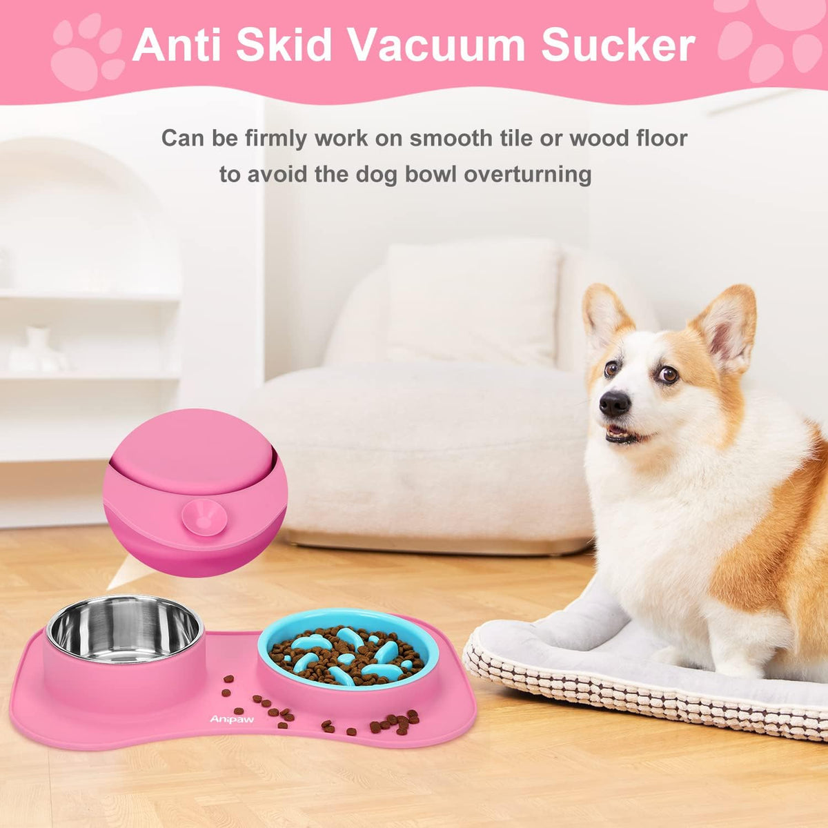 Slow Feeder Dog Bowls 3 in 1 Stainless Steel Food Water Bowl to Slow Eating