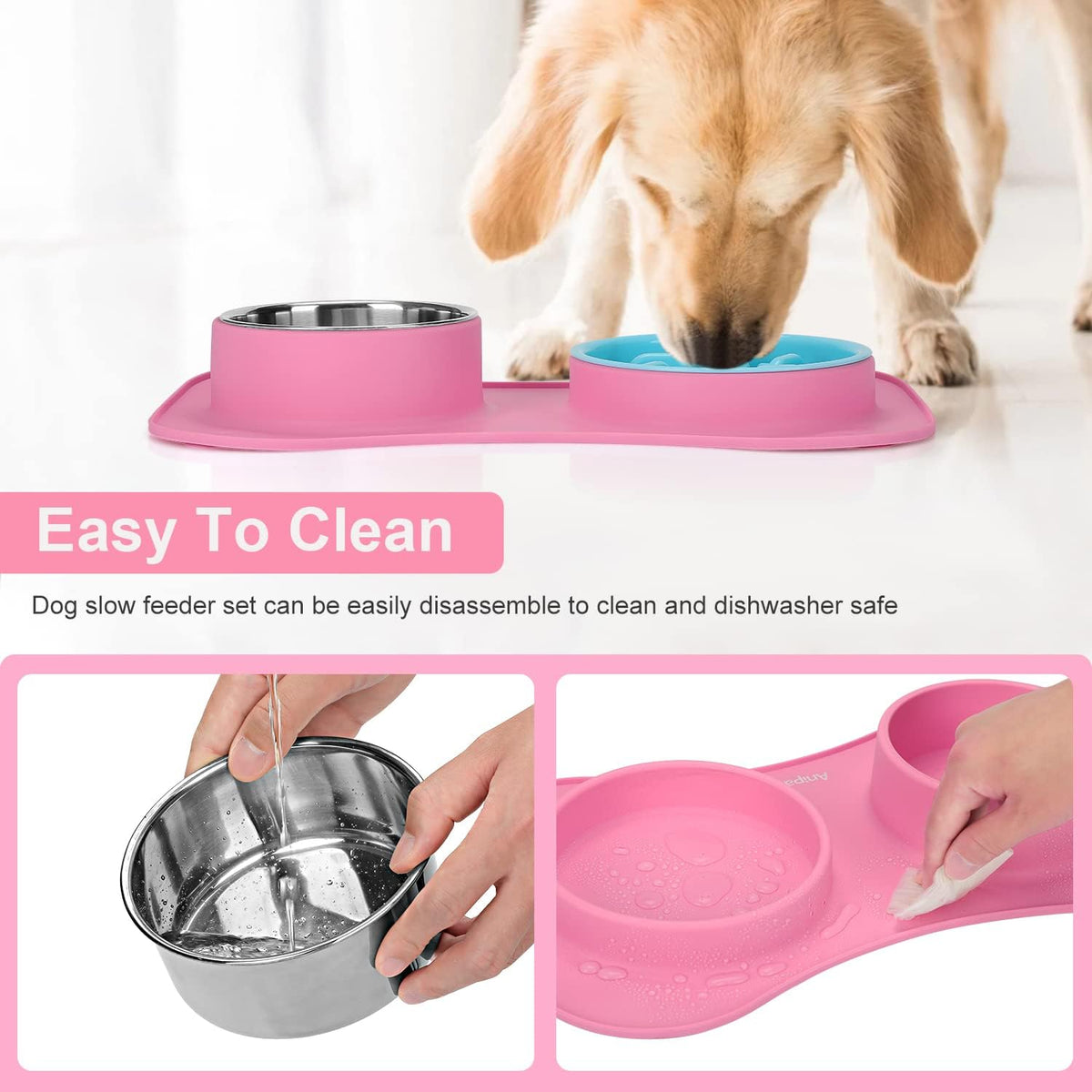 Slow Feeder Dog Bowls 3 in 1 Stainless Steel Food Water Bowl to Slow Eating