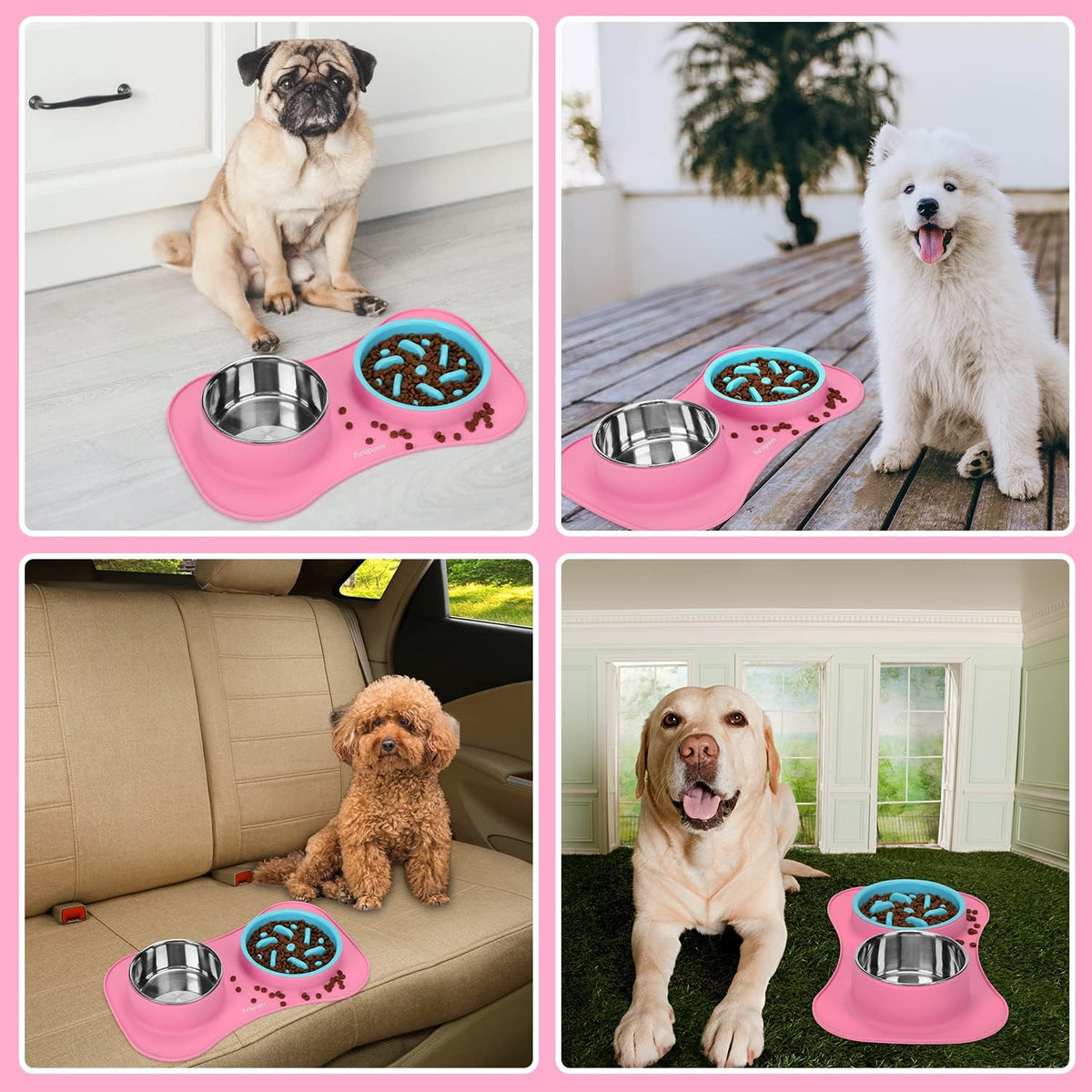 Slow Feeder Dog Bowls 3 in 1 Stainless Steel Food Water Bowl to Slow Eating