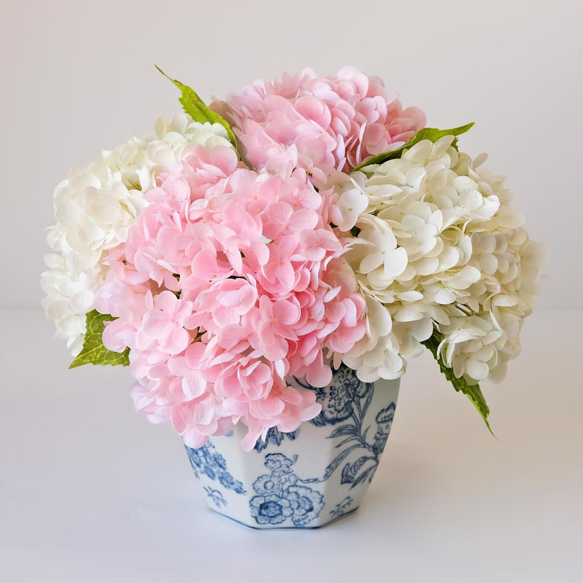 RUZUQE 4 Pcs Hydrangea Artificial Flower 2 White + 2 Pink 21'' Long Stem Lifelike Real Touch Hydrangea Latex for Home Kitchen Decoration Bridal Bouquet Wedding Outdoor Decor