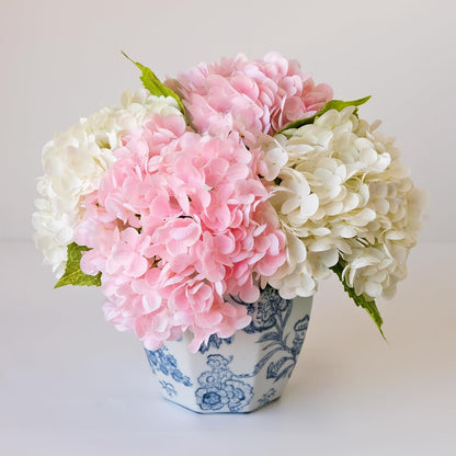 RUZUQE 4 Pcs Hydrangea Artificial Flower 2 White + 2 Pink 21'' Long Stem Lifelike Real Touch Hydrangea Latex for Home Kitchen Decoration Bridal Bouquet Wedding Outdoor Decor