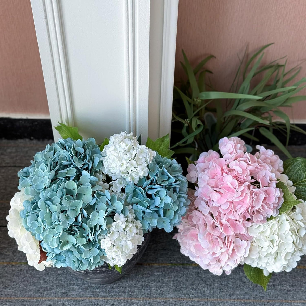RUZUQE 4 Pcs Hydrangea Artificial Flower 2 White + 2 Pink 21'' Long Stem Lifelike Real Touch Hydrangea Latex for Home Kitchen Decoration Bridal Bouquet Wedding Outdoor Decor