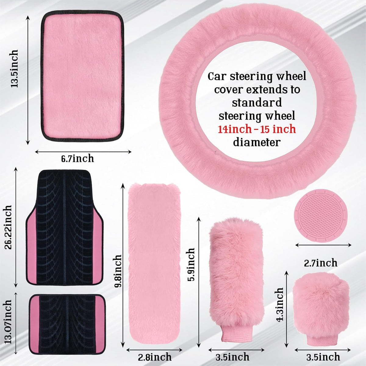 Car Seat Cover Full Set for Women with Floor Mats,3D Air Mesh Car Seat Cover with 5mm Composite Sponge Inside,Universal Fluffy Steering Wheel Cover, Accessories Full (Pink)