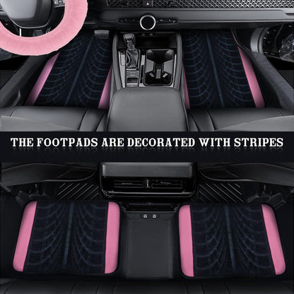 Car Seat Cover Full Set for Women with Floor Mats,3D Air Mesh Car Seat Cover with 5mm Composite Sponge Inside,Universal Fluffy Steering Wheel Cover, Accessories Full (Pink)