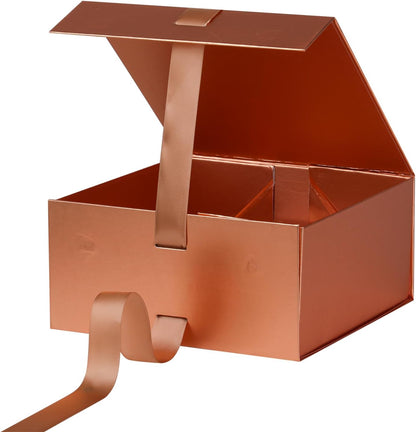 OEMVALATY Rose Gold Gift Box,6x6x3 Inches Gift Boxes with Lids for Presents with Magnetic Closure and Ribbon for Wedding,Storage,Birthday
