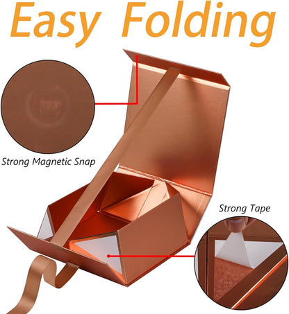 OEMVALATY Rose Gold Gift Box,6x6x3 Inches Gift Boxes with Lids for Presents with Magnetic Closure and Ribbon for Wedding,Storage,Birthday