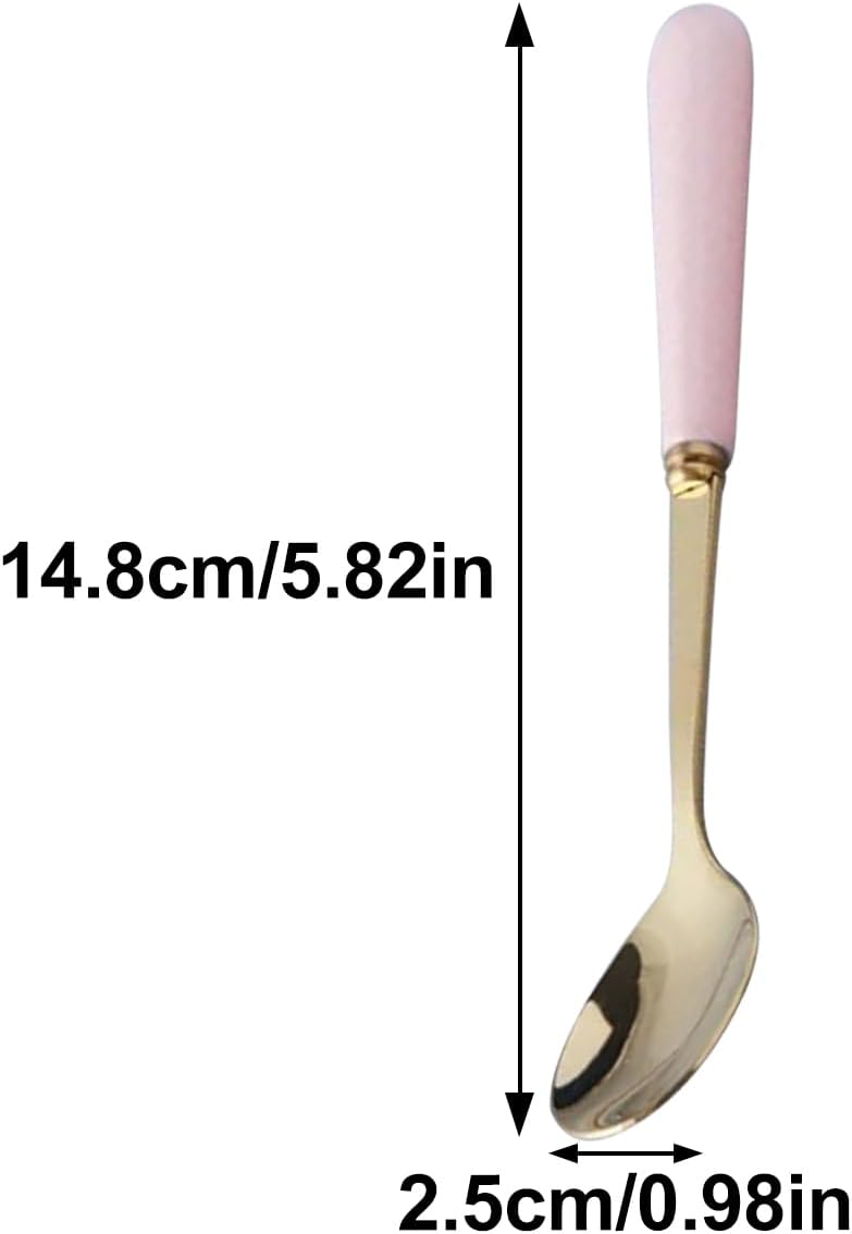 5Pcs Golden Coffee Spoons, Marbled Ceramic Cutlery Set for Salad Fruit Cake Desserts Party Kitchen - Pink